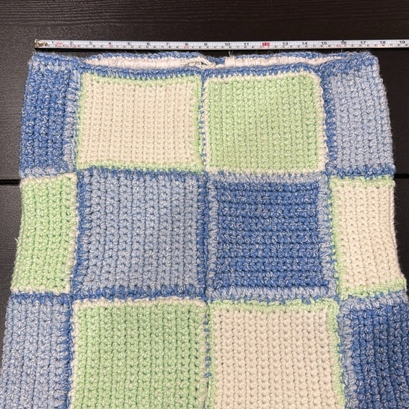 Handmade Knit Crochet Blue Green and White Skirt - Picture 7 of 10